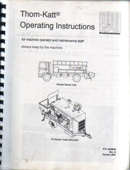 Putzmeister pm thom katt vs tk pump operator operation manual