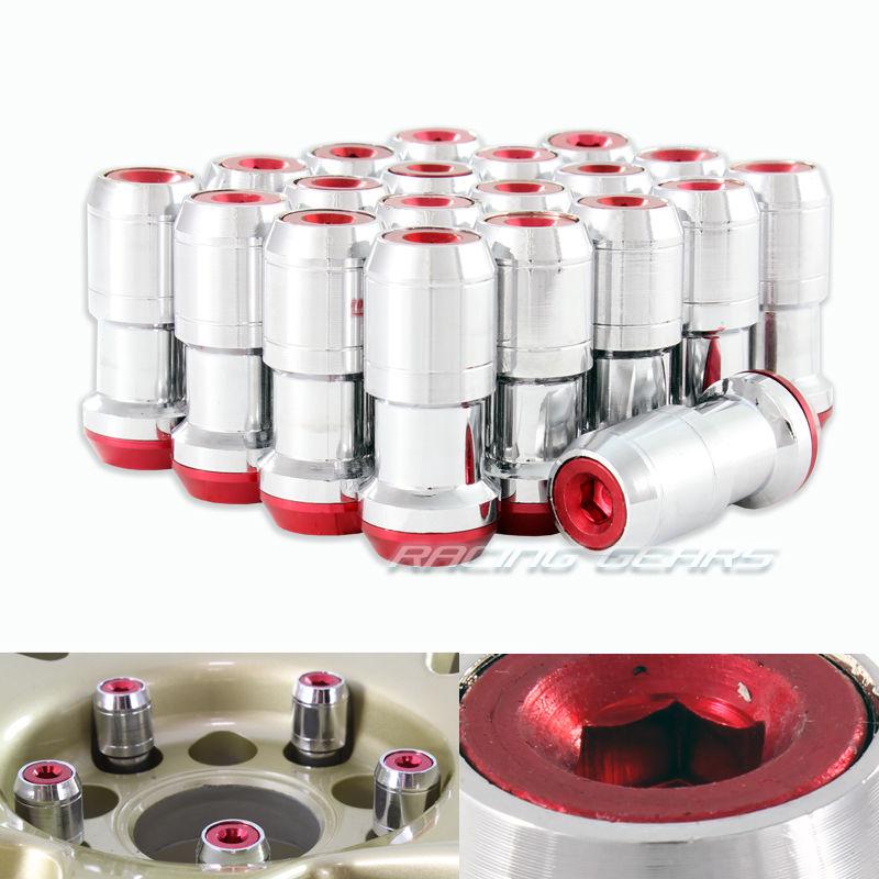 20x m12 x 1.5mm thread pitch red / chrome wheel rim tuner 1.9" long lug nuts