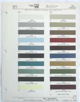 1968 cadillac ppg  color paint chip chart all models original 