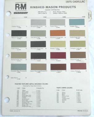 1975 cadillac r-m color paint chip chart all models original 