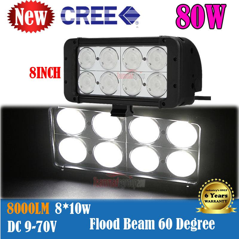 80w 8inch 8*10w cree flood beam led work light bar fog driving lamp car off-road