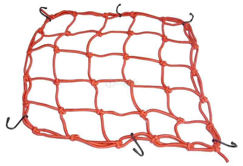 Motorcycle cargo net 6 hooks hold helmet luggage - 15" x 15" tiedown - red