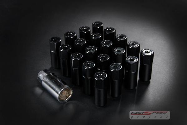 Gsp t-5 wheel rim racing lug nuts 50mm 20 piece m12 x 1.5 open/close end black