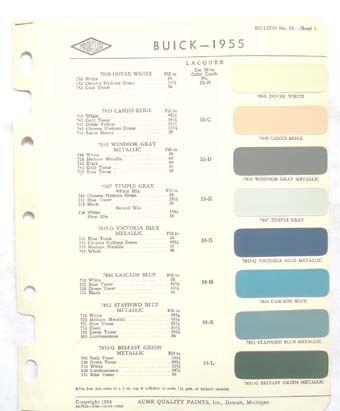 1955  buick acme proxlin color paint chip chart all models original 