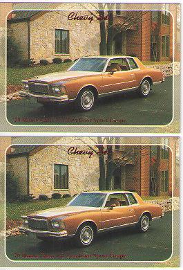 1979 chevy monte carlo baseball card sized cards - lot of 2 - must see !!