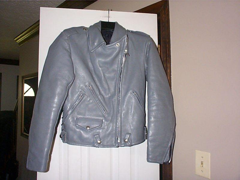 Vintage leather chp style leather motorcycle biker jacket gray talon zipper 