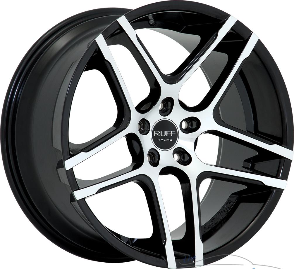 22x9 ruff r954 5x115  +15mm gloss black machined rims wheels inch 22"