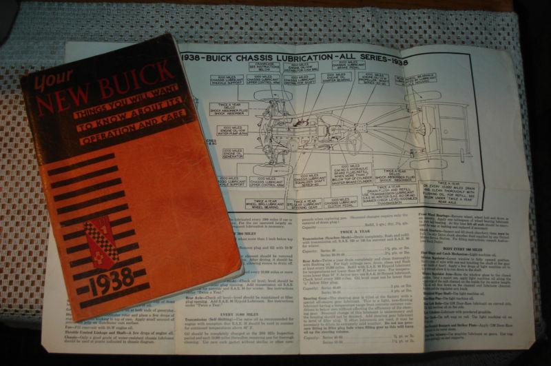 1938 buick owners manual original glove box book & rare lube chart