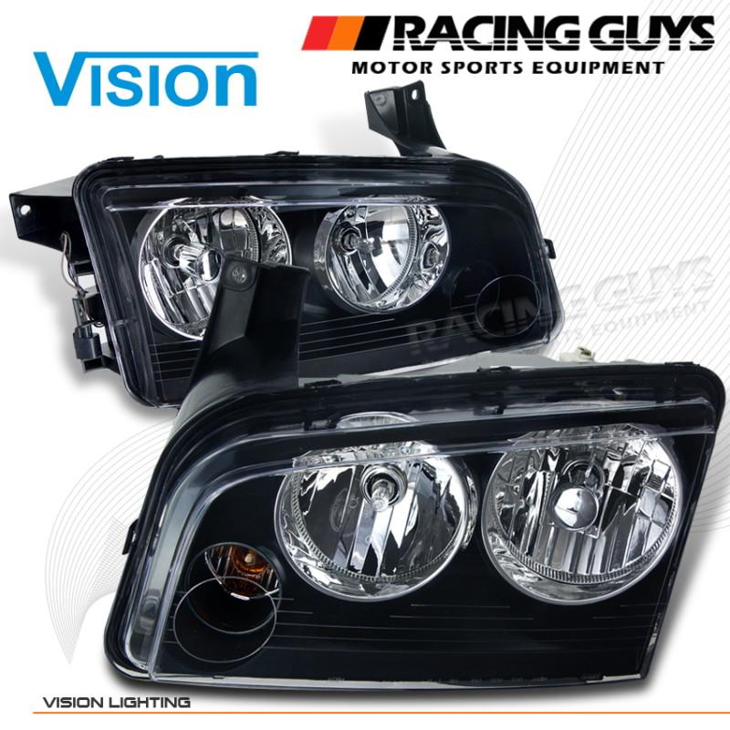 08-09 dodge charger vision pair new diamond black style head lights amber signal