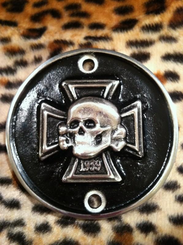 Ironhead death head iron cross chopper bobber harley points cover motorcycle 