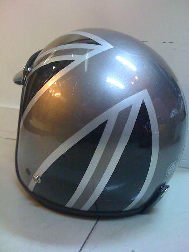 Vintage scooter motor england black flag open face helmet new