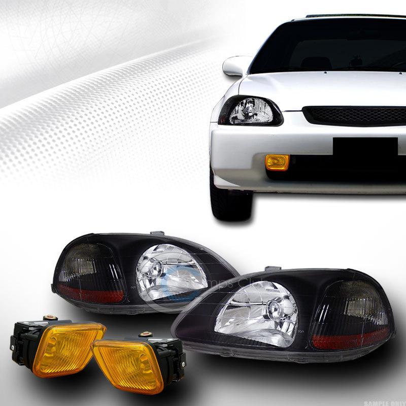 Jdm blk head lights signal amber dy+fog lamps w/switch yellow 96-98 civic ek ek9