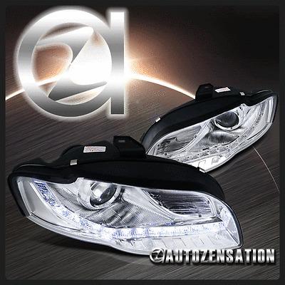 06-08 audi a4 chrome r8 drl daytime led halogen projector headlights