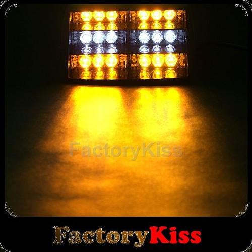 18 led car amber & white flash strobe dash warning light waterproof