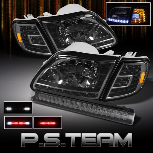 97-03 ford f150 black led headlights+full led corner+smoked led 3rd brake lights