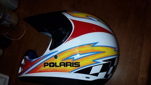 Polaris atv helmet size large great graphics red yellow blue white flames