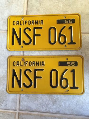 California yellow license plates excellent with stickers 1956-61