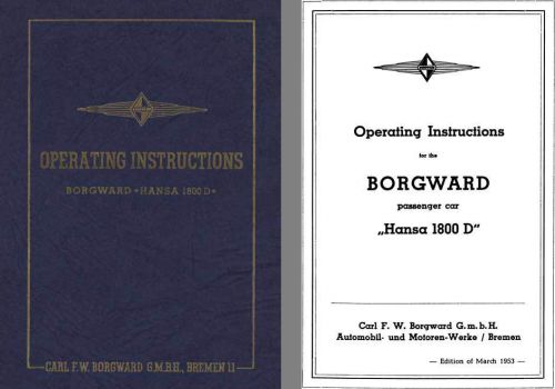 Borgward 1953 - operating instructions borgward hansa 1800d