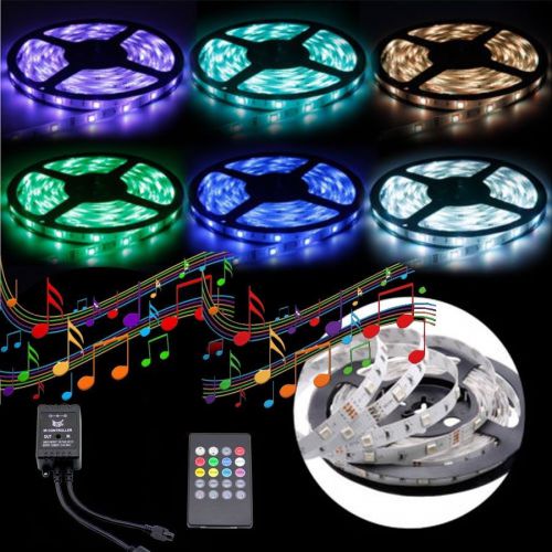 5050 rgb 5m smd 12v music sound sensor led strip light waterproof ir controller