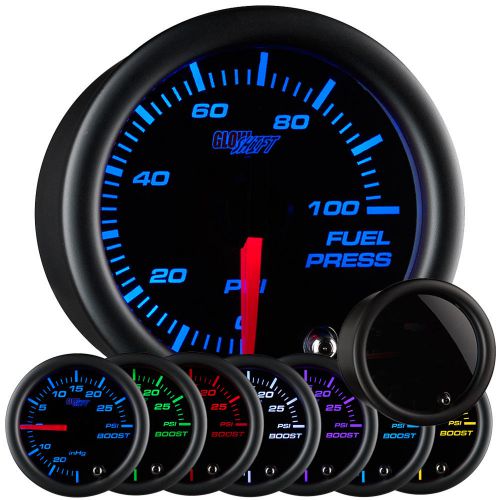 Glowshift 52mm 7 color led 100 psi fuel pressure gauge w. smoked tinted lens