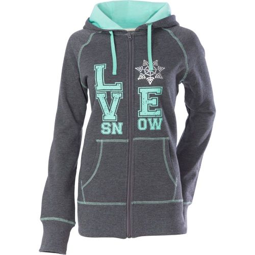 Divas snowgear love snow womens zip up hoodie charcoal gray/mint green