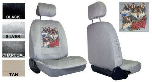 Red wolf wolves red rose flowers 2 low back bucket car suv seat covers  pp 3a