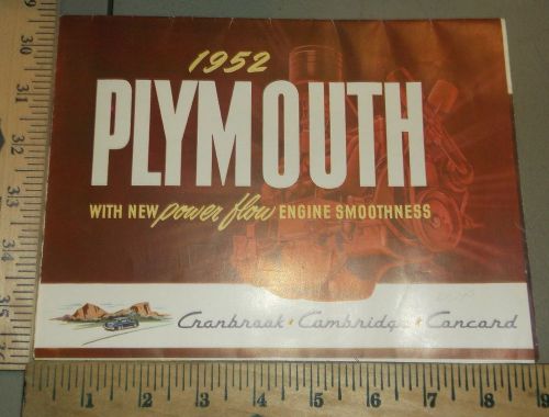 1952 plymouth folder brochure