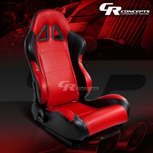 2 x red/black pvc leather sports racing seats+mounting sliders passenger side