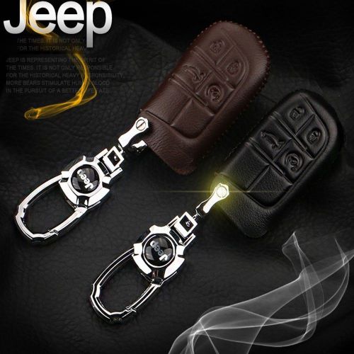 Lj1 leather car remote fob key case cover holder for jeep cherokee 4-buttonsmart