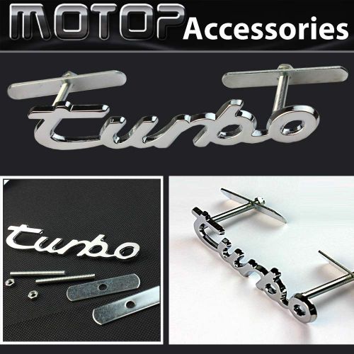 3d metal turbo logo racing front hood grille badge emblem chrome silver turbo