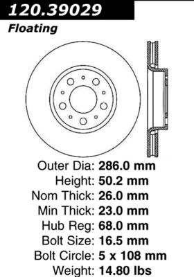 Centric 125.39029 front brake rotor/disc-high carbon rotor-preferred