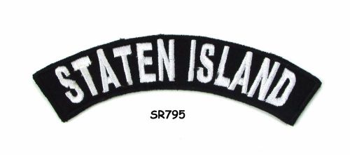 Staten island white on black small rocker iron on patches for biker vest jacket