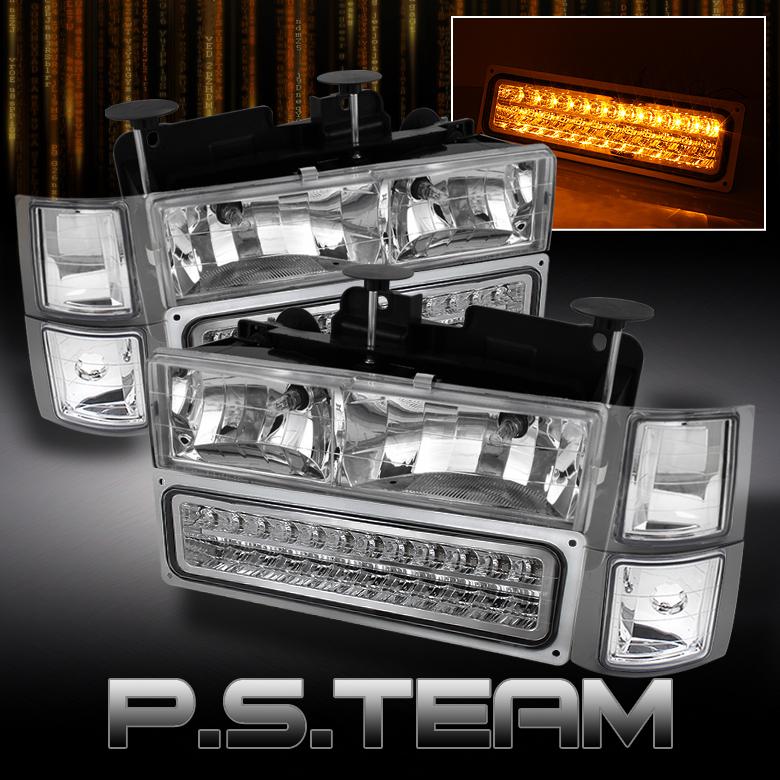 94-98 chevy c10 full size pickup silverado headlights +corner+led bumper lights