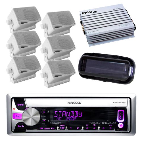 New boat cd radio aux usb iphone receiver, 6 white box speakers, 400w amp, cover