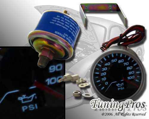 Oil pressure 52mm universal tinted white leds gauge