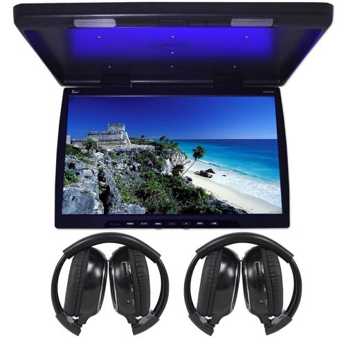 Tview t244ir 24&#034; black  wide screen car flip-down monitor +2 wireless headsets