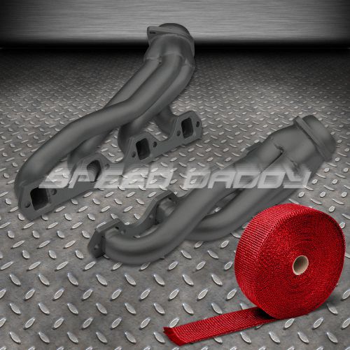 Stainless black exhaust header fits 79-93 ford mustang lx/gt/svt+red heat wrap