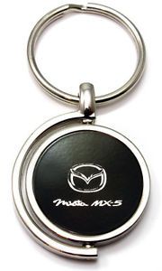 Black mazda miata mx-5 logo brushed metal round spinner chrome key chain ring