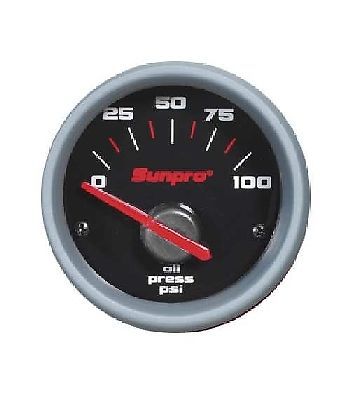 Sunpro 2&#034; electrical oil pressure gauge black / aluminum bezel 0-100 psi cp7001