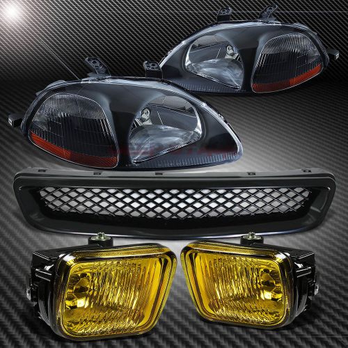 Black head light amber blinkers+yellow lens fog lamp+grille for 96-98 civic