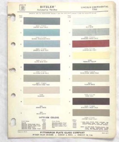 1963 lincoln ppg  color paint chip charts all models original