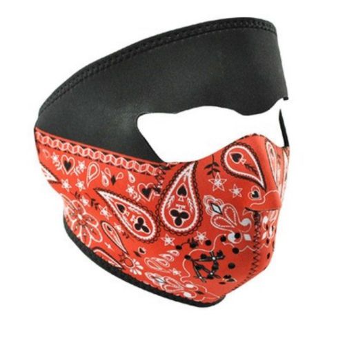 Zan headgear full face motorcycle cold weather mask neoprene black red paisley