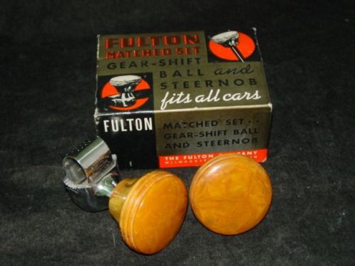 Rare fulton set gear shift ball &amp; steernob steering suicide knob in box nos