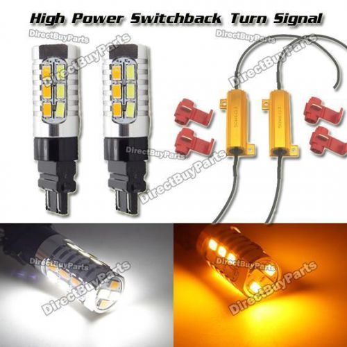 2pcs switchback amber/white led bulbs turn signal light bulb +resistor 3157 3357