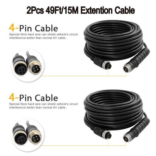 15m extension video&amp;power cable with 4pin connectors for car camera/monitor use