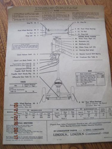 Shell oil lubrication service station chart rare orig. 1946 lincoln, continental