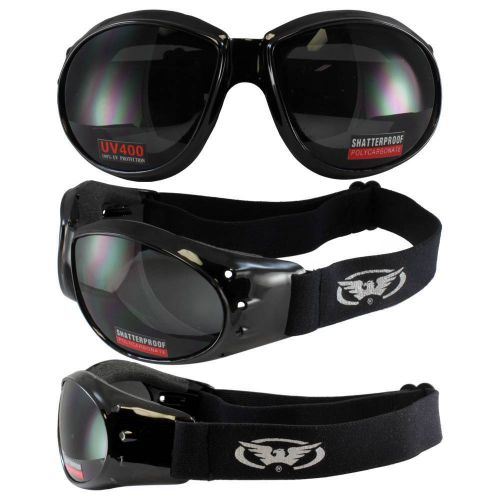 Black frame motorcycle goggles with smoke shatterproof anti-fog glasses