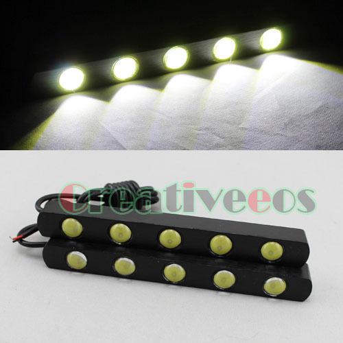 2x 5leds 12v car metal daytime running driving daylight drl led light lamp white