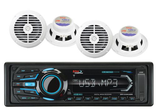 Mr1308uabk marine usb bluetooth aux sd ipod radio &amp; 4 6.5&#034; white marine speakers