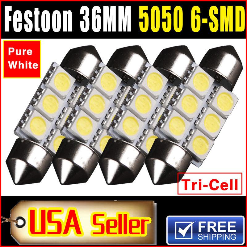 4x white 36mm 5050 6smd festoon dome map led light bulb de3423 c5w 6418 6411 12v